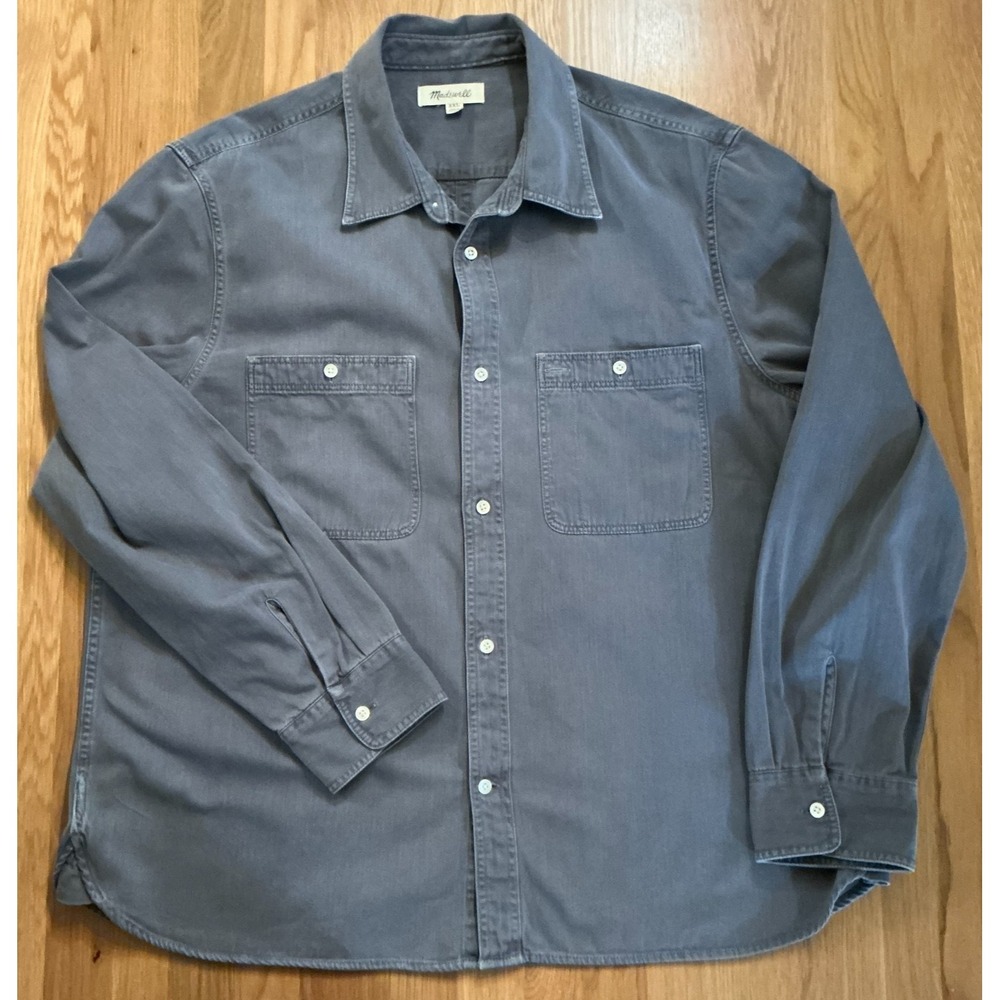 Madewell‎ Men's Button Up Shirt XXL Washed Gray Cotton Utility Long Sleeve